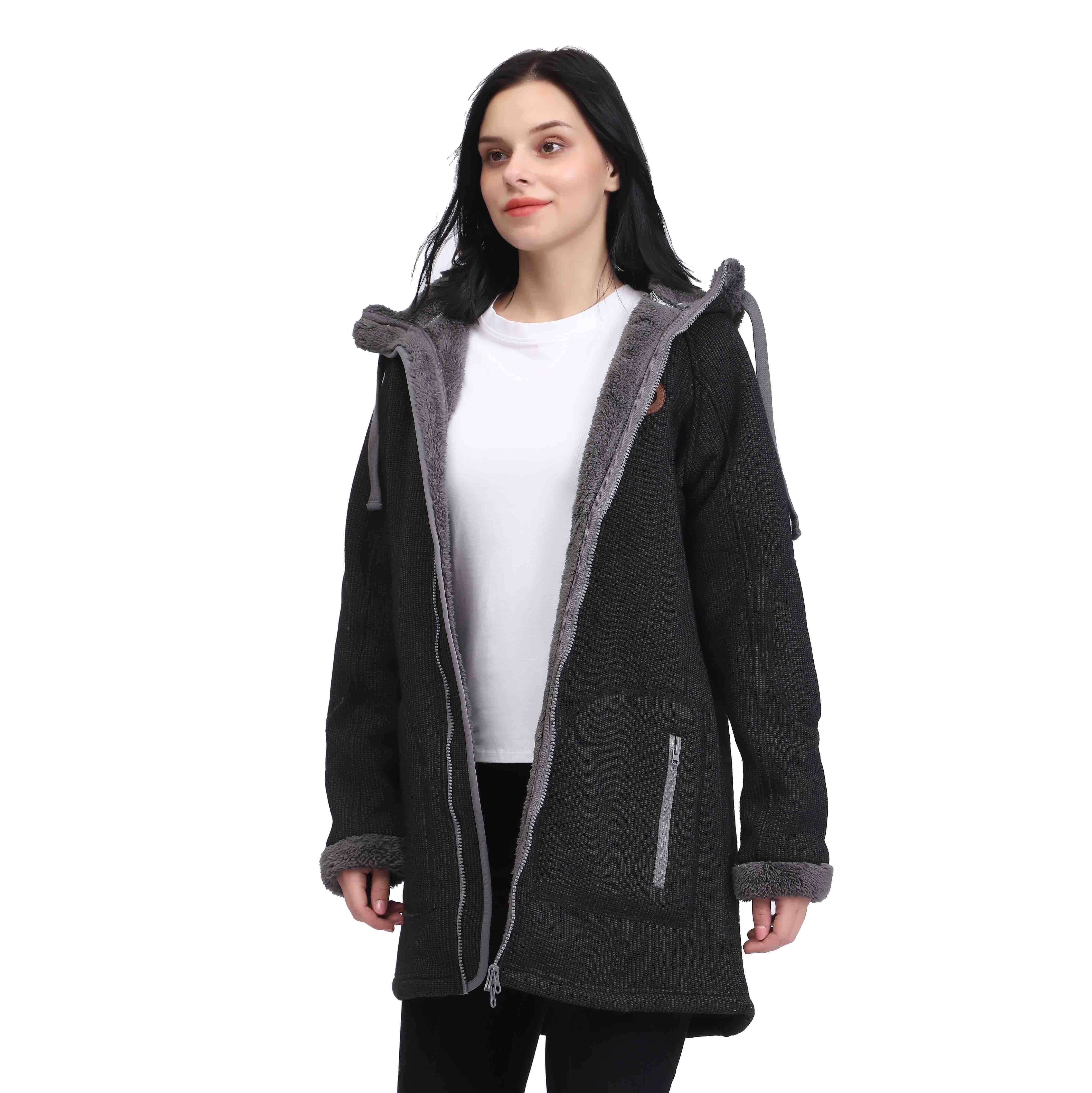女性シェルパフリースは冬のパーカーオーバーコートジャケットを結合しました